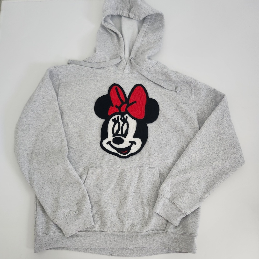 Disney Minnie Mouse Heather‎ Grey Hoodie Kids size Large Chenille Patch Pullover